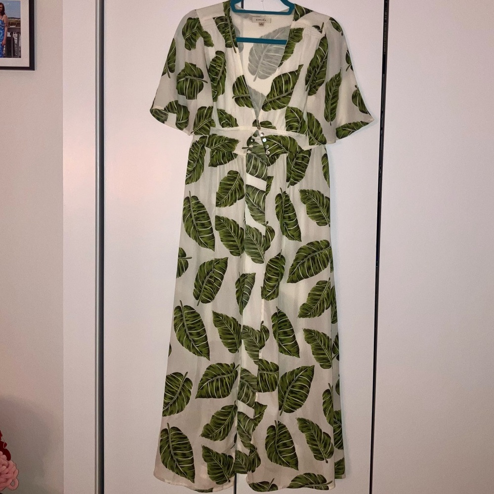 Green Leaf Print Beach Coverup